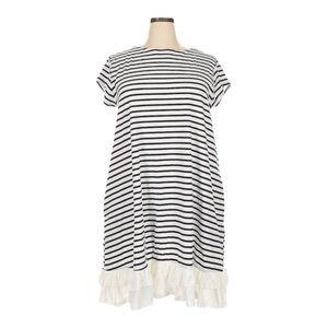 Suzanne Betro 2X Striped Ruffle Hem Swing Dress Black White S/S NWT Pockets